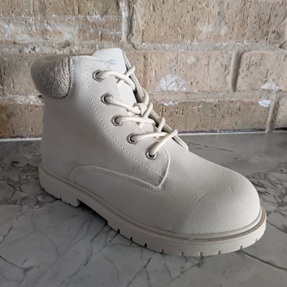 Kids White Lace-Up Ankle Boots